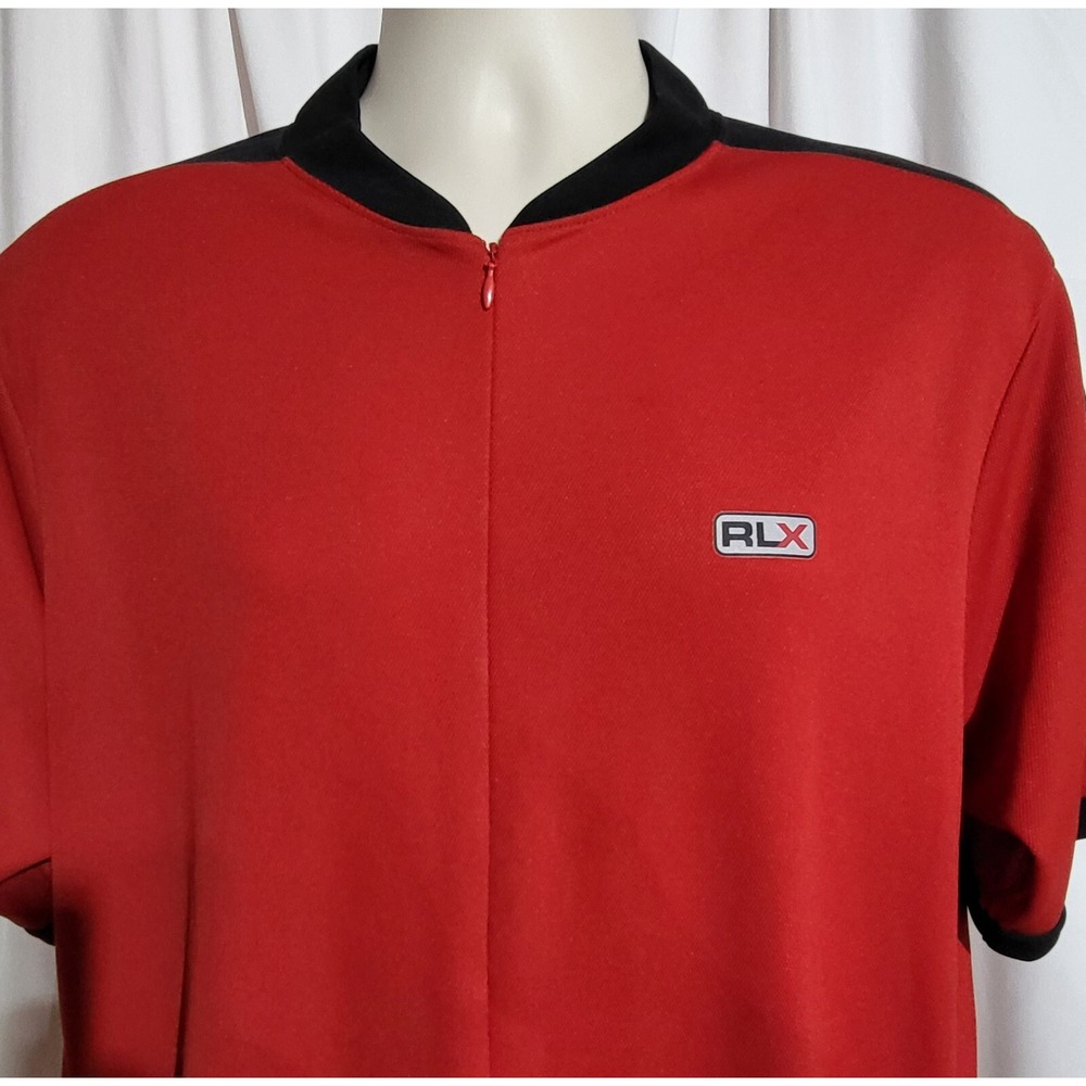 New Mens RLX Polo Sport Cycling / Bicycling Shirt Red XL ~Back Pockets! Zips Up!